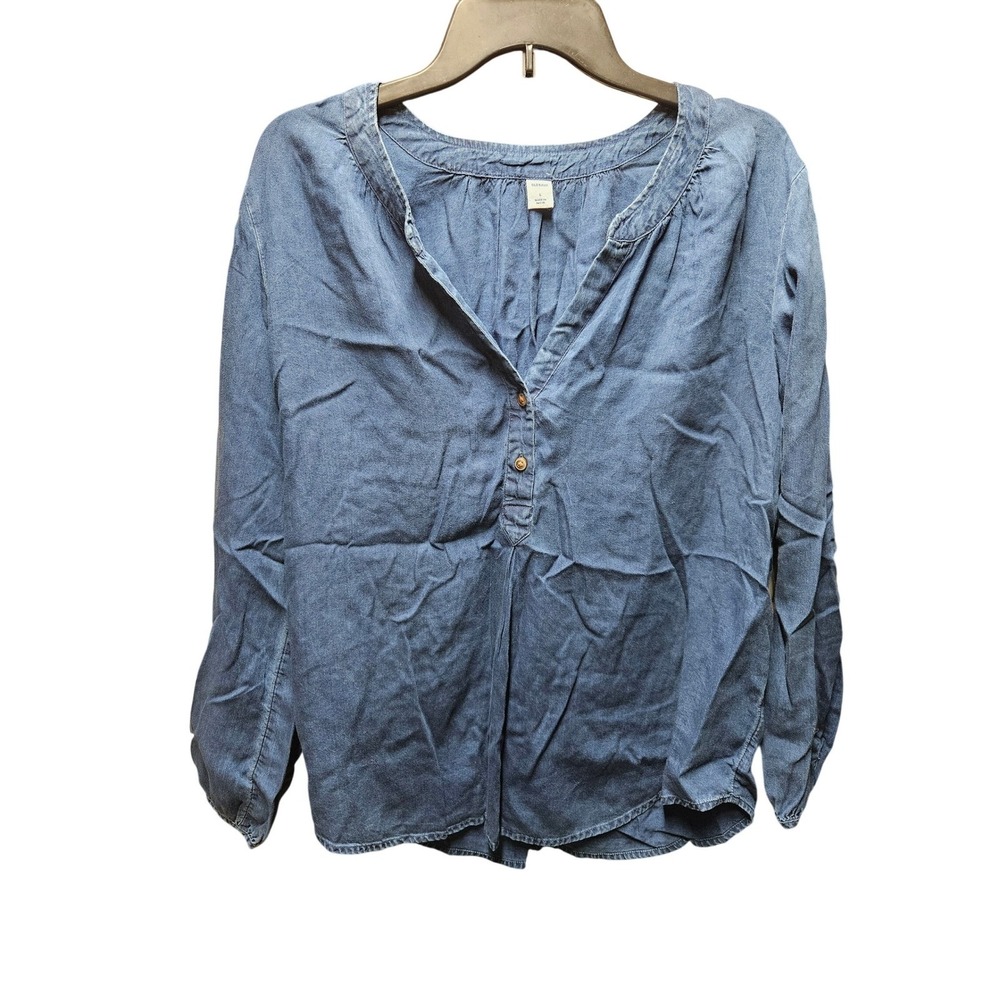 Old Navy Blue Chambray Button‎ Up Long Sleeve Blouse Top Large